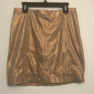 Free people metallic rose gold copper glitterer faux suede lined skirt size 2